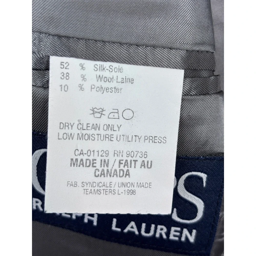 Chaps Ralph Lauren Mens 46L Silk Wool Blazer Houndstooth Sport Coat Brown Tan
